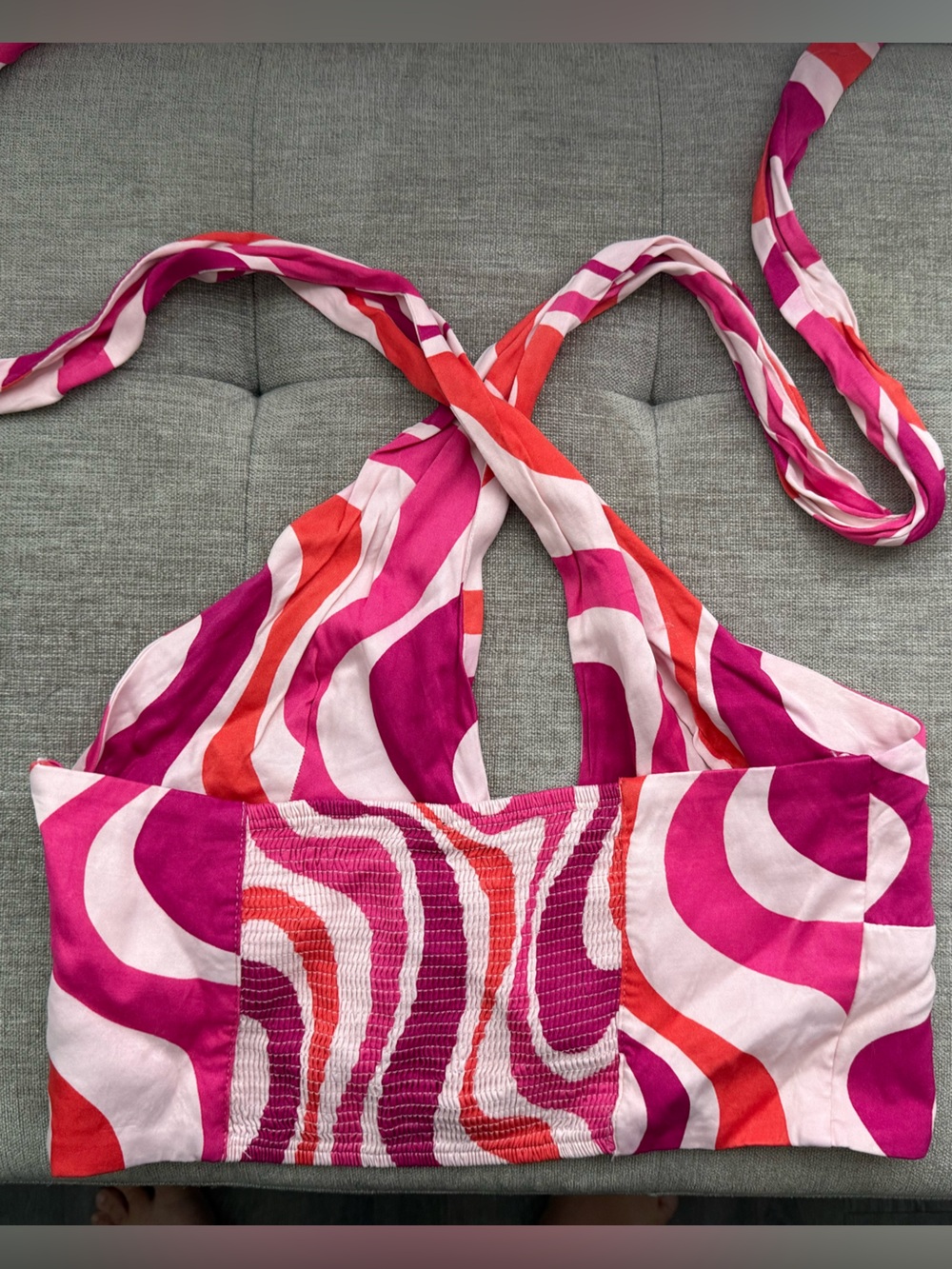 ZARA Vibrant Pink & Red Patterned cross top Halter crop top